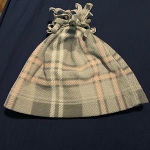 Gray, white and pink fleece hat with tassels on top (for kids)